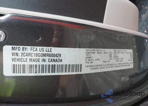 2021 Chrysler Pacifica Touring L from USA, damaged, VIN 2C4RC1BG0MR600429